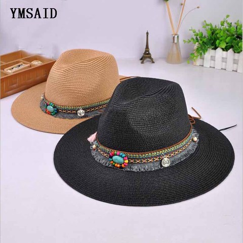 New Spring Summer Bohemia Style Women's Jazz Caps hats with Wide Birm Women Straw Vintage Hat Floppy Sun Beach Church Cap Gorros ► Photo 1/6