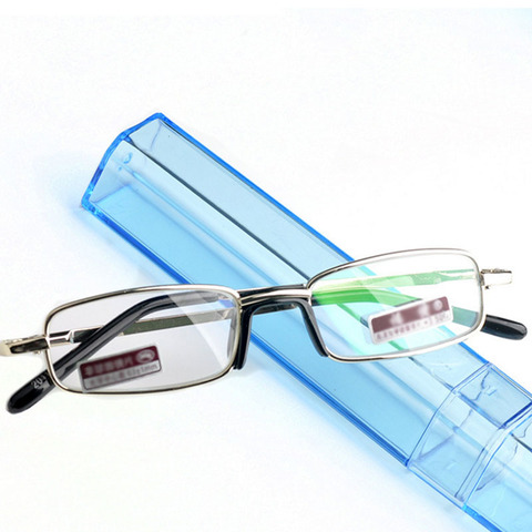 New Men Reading Glasses Blue Pen Container Quality Portable HD Optical Glass Lens Frame Metal 1.0 1.5 2.0 2.5 3.0 3.5 4.0 R113 ► Photo 1/5