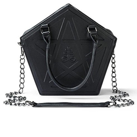 JIEROTYX Pentagram Punk Darkness Gothic Star Handbag Women Girl Black PU Soft Leather Shoulder Bag With Chain High Quality ► Photo 1/6