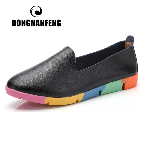 DONGNANFENG Women Flats Mother Ladies Female Shoes Loafers Cow Genuine Leather Pigskin Slip On Feminino Nurse Peas 35-44 AZE-912 ► Photo 1/6