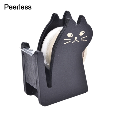 Peerless Black Cartoon cat wooden tape Dispenser Tape cutter holder ► Photo 1/1