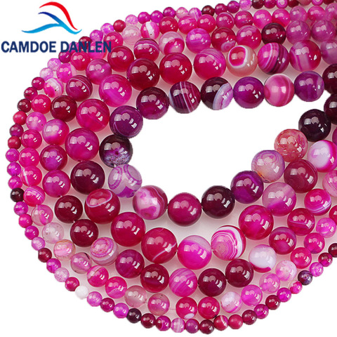 Natural Semi-precious Stone Pink Rose Striped Agates Round Loose Beads 4 6 8 10 12 MM Fit Diy Spacer Beads for Jewelry Making ► Photo 1/6