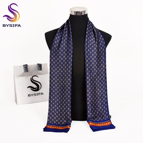 [BYSIFA] 2022 New Brand Men Scarves Autumn Winter Fashion Male Warm Navy Blue Long Silk Scarf Cravat High Quality Scarf 170*30cm ► Photo 1/6