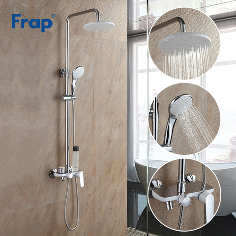 Frap Bath White Shower Faucet Rainfall Shower Head Hand Shower Sprayer Bathroom Shower System Set Water Tap Mixer Torneira F2431 ► Photo 1/6