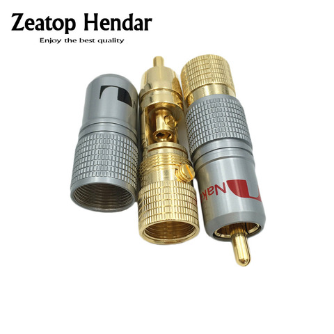 2pcs High Quality NAKAMICHI 10mm Gold Plated RCA Plug Locking Non Solder Plug RCA Coaxial Connector ► Photo 1/5