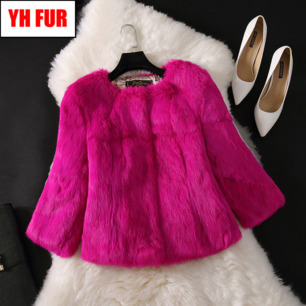 Winter Women 100% Real Genuine Rabbit Fur Coats Lady Outwear Jacket Warm Garment