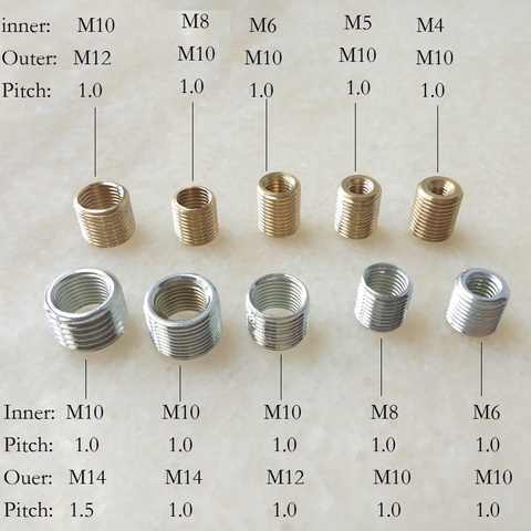 10pieces/lot M4/5/6 to M10, M8 to M10, M10 to M12/M14 threaded hollow tube adapter inner outer threaded coupling joint adapter ► Photo 1/6