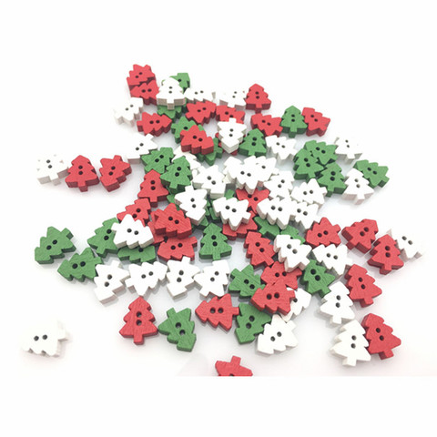50 Pcs  2 Holes Christmas Tree Wooden Buttons , for Sewing, Scrapbooking Crafts  Random delivery 7NK241 ► Photo 1/5