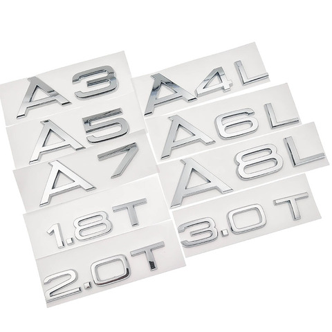 1.8T 2.0T 3.0T A3 A5 A7 A4L A6L A8L Letter Number Chrome Emblem Car Trunk Discharge Capacity Badge Logo 3D Tail Rear Sticker ► Photo 1/6