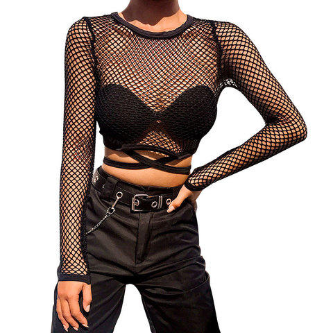 1/6 Female Black Mesh T-shirt Perspective Top Fishnet Long Sleeve Shirt Clothing