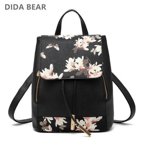 DIDA BEAR Women PU Leather Backpacks Rucksack Schoolbags For Girls Teenagers Bagpack Flower Feather Mochila Feminina Sac A Dos ► Photo 1/6