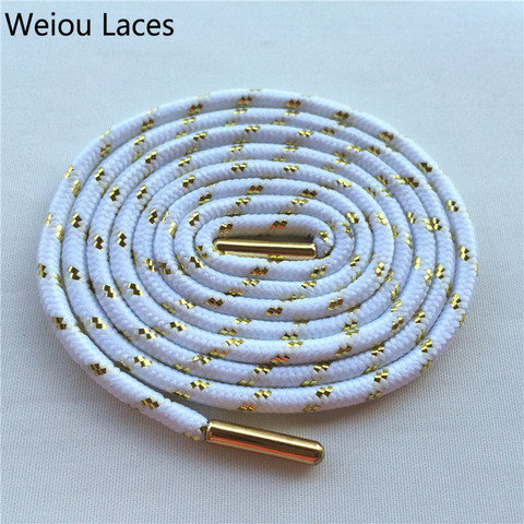 Hot Weiou Metal Tips Sports Athletic Colored Boot Laces Awesome Metallic Gold Shoelaces White Round Shoestrings Trainer Laces ► Photo 1/6