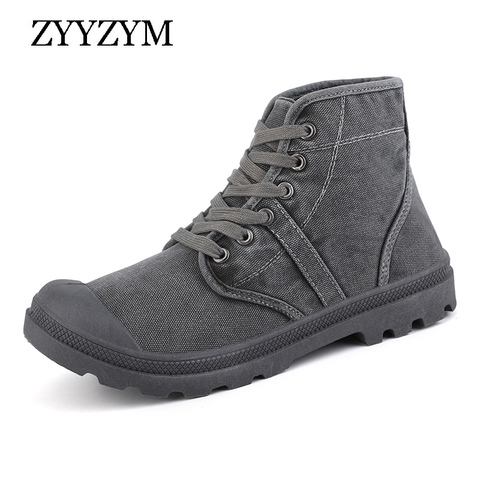 ZYYZYM Men High Canvas Shoes Spring Autumn Lace-up Style Denim Retro Fashion Trend Men Shoes ► Photo 1/6