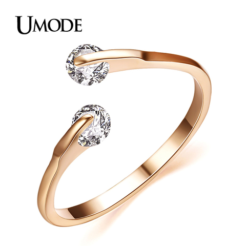 UMODE Rose Gold Color Fashion Design Twin Zircon CZ Cubic Zirconia Engagement Rings for Woman JR0013A ► Photo 1/5