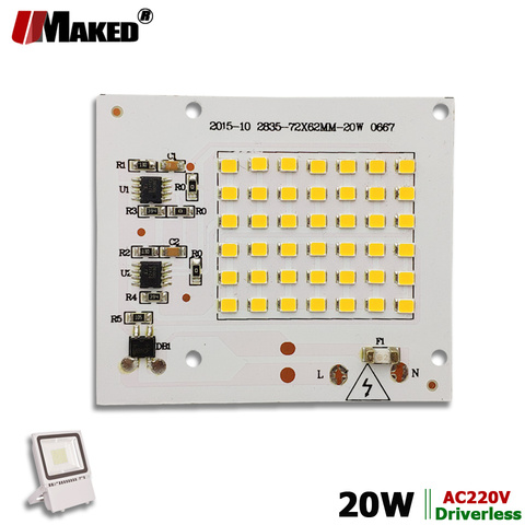 AC220V LED PCB 20W 72x62mm 1800lm LED Floodlight Module Aluminum plate White/Warm SMD2835 Smart IC Driver For Spotlight Lamp DIY ► Photo 1/6