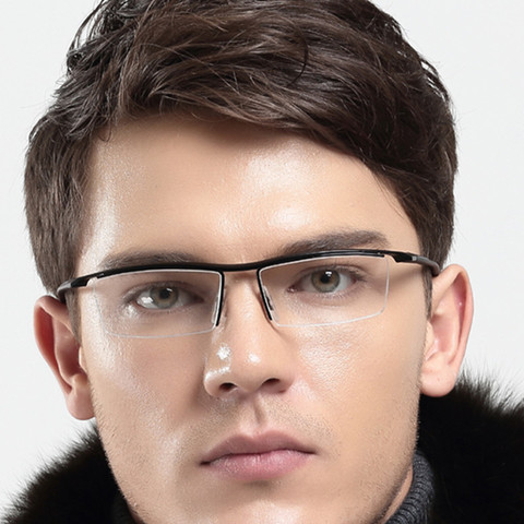New Titanium TR90 Flexible Men Half Rimless Black Eyeglass Frames Glasses Optical Rx able ► Photo 1/6