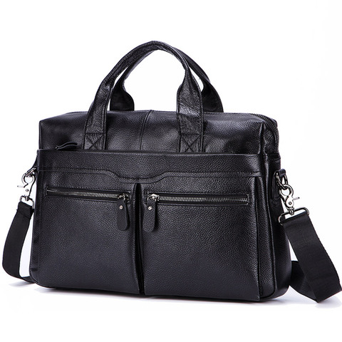 Black Men Genuine Leather Handbags Large Leather 14