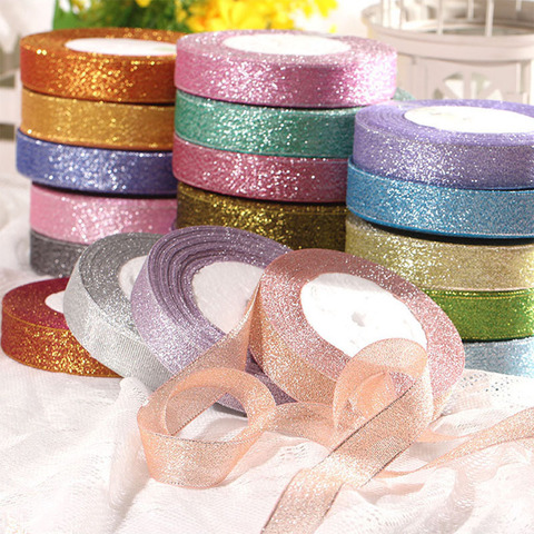 25Yard 22M 1'' Handmade Silver Metallic Glitter Ribbons For DIY Crafts Sewing Fabric Christmas Party Wedding Supplies Gift Wrap ► Photo 1/6