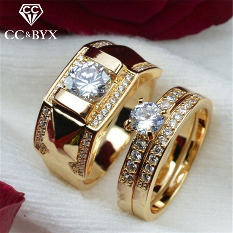 CC Rings For Women And Men Fashion Lovers' Set Ring Cubic Zirconia Yellow Gold Color Wedding Engagement Accessories CC2095 ► Photo 1/6