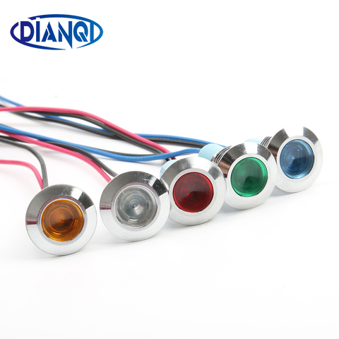 12mm Waterproof Metal Flat Round Indicat Signal lamp LIGHT 3V 6V 12V 24V 220V with wire red yellow blue green 12ZSD.X ► Photo 1/6