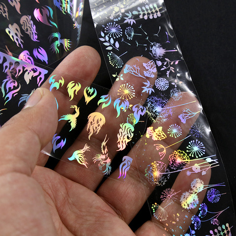 4*100cm/Roll Holographic Nail Foil Flame Dandelion Panda Bamboo Holo Nail Art Transfer Sticker Water Slide Nail Art Decals ► Photo 1/6