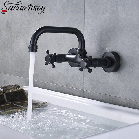Oil Rubbed Bronze Bathroom Basin Faucet Wall Mounted 360 Degree Rotation Sink Tap Hot and Cold Water Mixer Faucet ► Photo 1/1