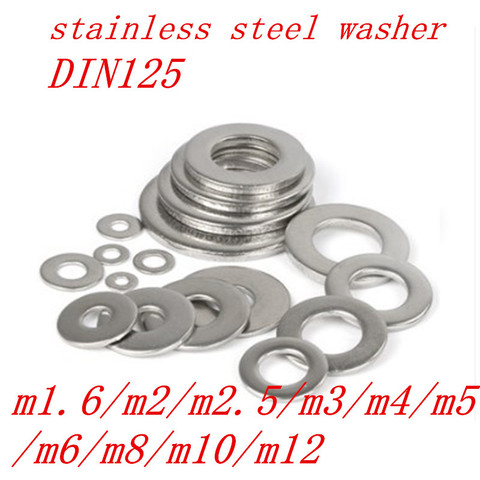 100pcs/50PCS DIN125 M1.6 M2 M2.5 M3 M3.5 M4 M5 M6 M8  304 Stainless Steel Flat Washer Plain Washer Flat gasket ► Photo 1/1