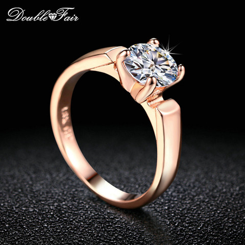 Double Fair 1.25 Carat Round Cut Cubic Zircon Engagement Rings White/Rose Gold Color Wedding Jewelry For Men/Women Anel DFR054 ► Photo 1/6