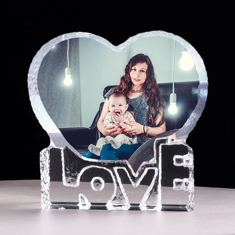 Customized Love Heart Crystal Photo Frame Personalized Picture Frame Wedding Gift for Guests Birthday Souvenir Father's Day Gift ► Photo 1/6