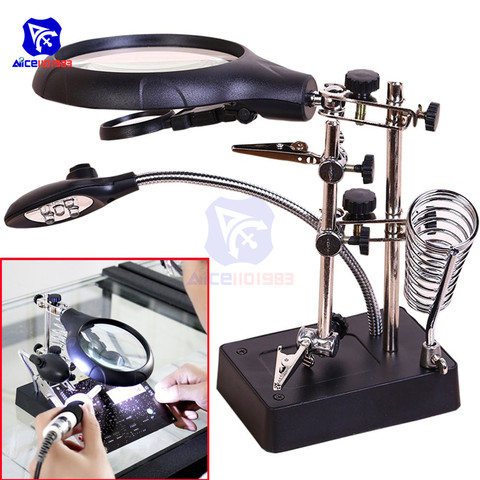 MG16129-C Welding Magnifying Glass 5 LED Auxiliary Clip Magnifier 3 In1 Hand Soldering Solder Iron Stand Holder Station ► Photo 1/6