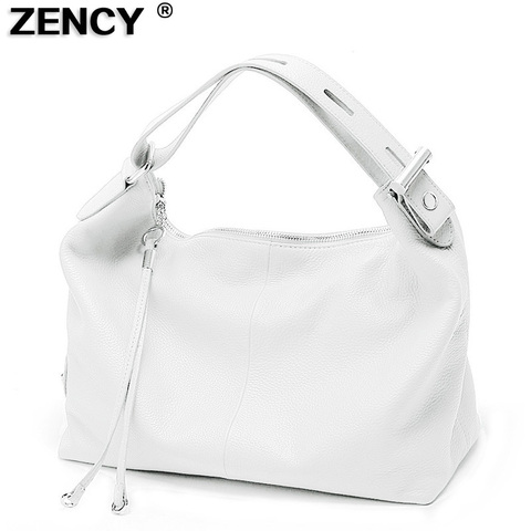 ZENCY Silver Hardware 100% Genuine Cow Leather Women Handbag Extendable Handle Cowhide Ladies Classic Ladies Tote Shoulder Bags ► Photo 1/6