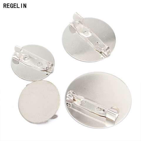 REGELIN High Qualtity 10 PCS 20mm/25mm /30mm Round Blank Tray Settings Silver Color Flat Brooch Base DIY Jewelry Findings ► Photo 1/5