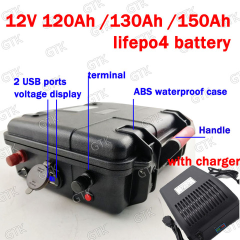 GTK 12V 150Ah waterproof 12V 130Ah lithium 12V 120AH Lifepo4 battery BMS 4S 12.8V for Solar Energy storage Go Cart +20A Charger ► Photo 1/1