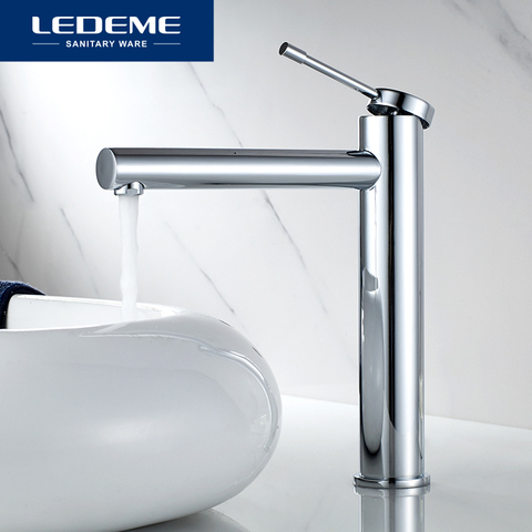 LEDEME Basin Faucets Hot and Cold Chrome Finish Brass Toilet Sink Bathroom High Faucet Water Crane Gold Basin Mixer Tap L1147 ► Photo 1/6