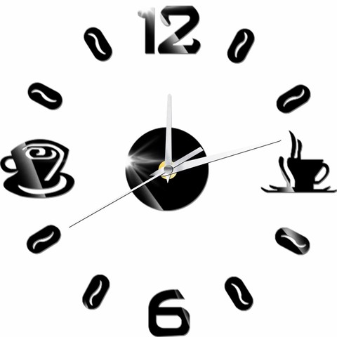 Coffee Cup Numbers Digit 3D Acrylic Wall Sticker Home Modern  Wall Art Clocks Decal Quartz Non-ticking Silent Watch Home Decor ► Photo 1/1