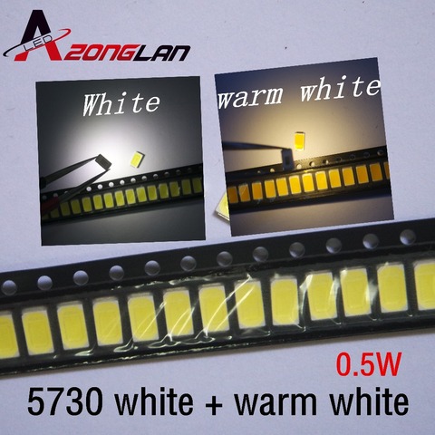 100PCS 5730 SMD LED CW-WW 5630 White/Warm white 5.7*3.0mm 40-60lm 150ma 5730 diode 0.5W 2850-3250K/6000-6500K SMD 5730 LED ► Photo 1/5