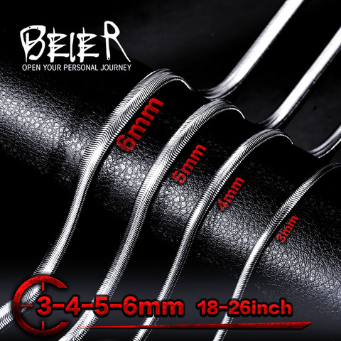BEIER 3/4/5/6mm Width Stainless Steel Snake Chain Necklace Silver Color For Boy And Girl High Quality  BN1003 ► Photo 1/5