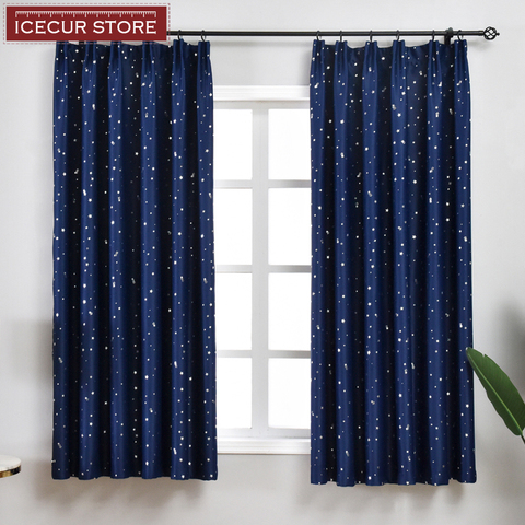 ICECUR Shiny Silver Stars Blackout Curtains for Kids Child Bedroom Korean Style Window Voile Tulle Curtains for Living Room ► Photo 1/6