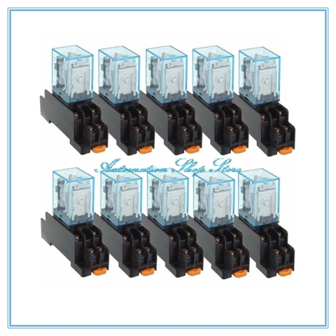 10pcs MY2P HH52P MY2NJ 12V 24V DC / 110V 220V AC coil general purpose DPDT micro mini relay with socket base ► Photo 1/4
