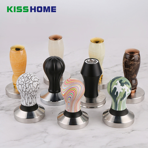 Barista Espresso Coffee Tamper Solid Jade/Printed Frosted Handle 58MM Stainless Steel Base Coffee Powder Hammer Coffee Tools ► Photo 1/6