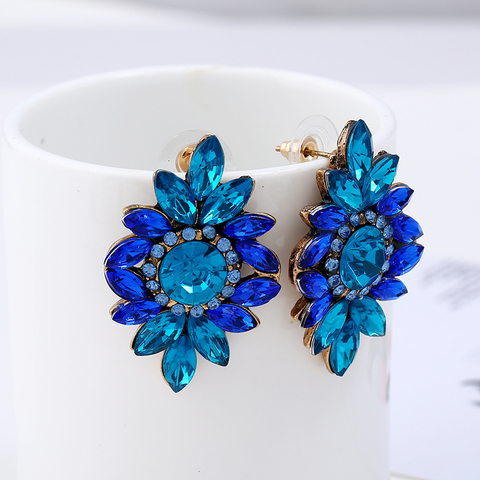 Fashion Jewelry Style Blue/Black/Red Earrings Handmade Rhinestone Sweet Stud Crystal Flower Earrings For Women Wedding Gift 2022 ► Photo 1/6