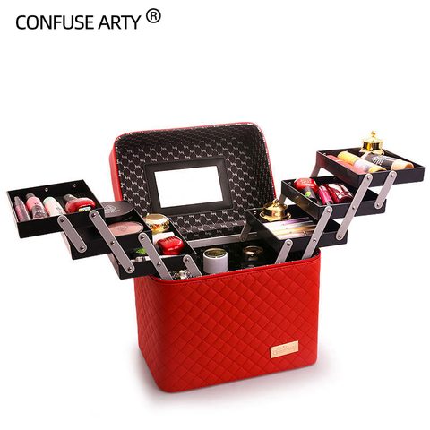 Professional Women Large Capacity Makeup Fashion Toiletry Cosmetic Bag Multilayer Storage Box Portable Make Up Suitcase ► Photo 1/6