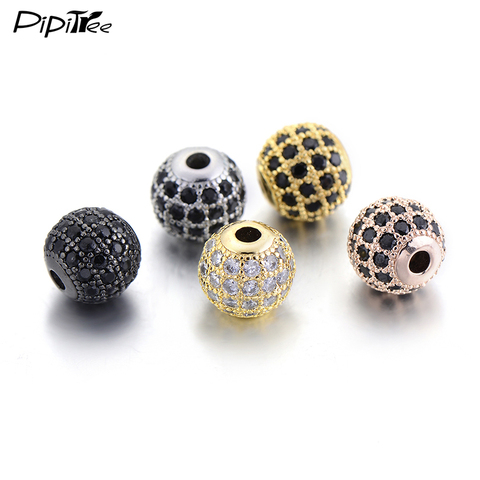 Pipitree DIY Black CZ Spacer Beads 6mm 8mm 10mm Copper Crystal Round Beads for Jewelry Making Bracelets Findings Wholesale ► Photo 1/6