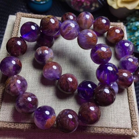 Genuine Natural Cacoxenite Quartz Purple Phantom Round Beads Crystal Women Stretch Bracelet 13mm 14mm Reiki Rare Stone AAAAA ► Photo 1/6