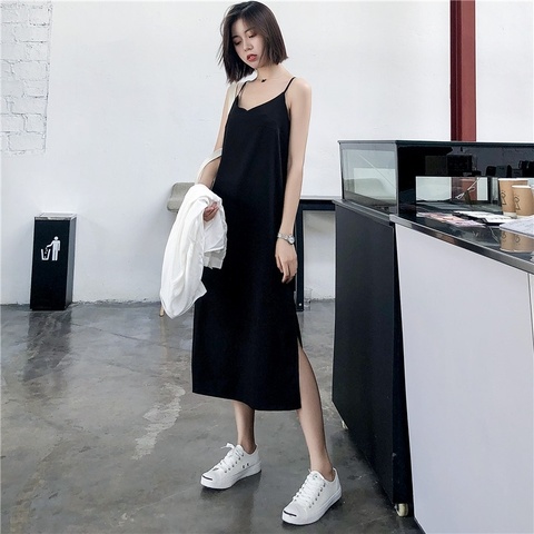 Sexy Women Maxi Dress Black Sling Dress Female Summer 2022 Sleeveless V-neck Vest Long Women Dresses ► Photo 1/6