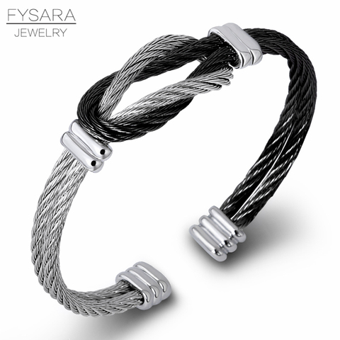 FYSARA Titanium Steel Men's Twisted Cable Wire Bracelets & Bangles Unisex Punk Jewelry Black France Cuff Knot Bracelet Wholesale ► Photo 1/6