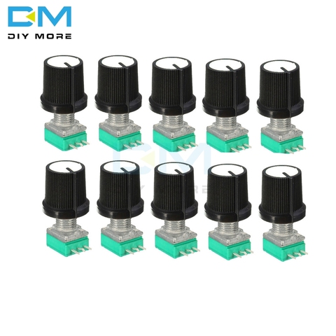 10PCS 6mm 3 pin 3P Knurled Shaft Single Linear B Type 5K 10K B20K B50K B100K B500K ohm Rotary Potentiometer Knob With Cap White ► Photo 1/6