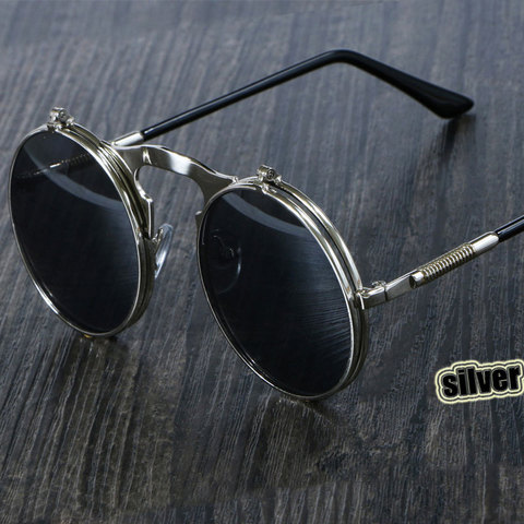 3057 Steampunk Sunglasses Round Metal Women Style Retro Flip Circular Double Metal Sun Glasses Men CIRCLE SUN GLASSES ► Photo 1/6