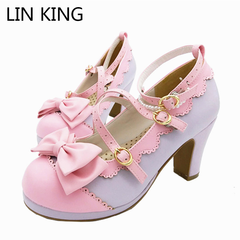 LIN KING Plus Size Spring Lolita Girl Candy Color Comfortable Shoes Bowtie  Cross Straps Waterproof High-heel Cosplay Women Shoes - Price history &  Review | AliExpress Seller - LAH Fashion Store 