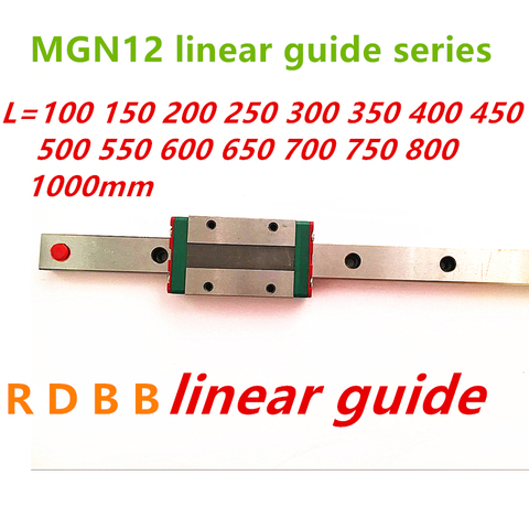 12mm Linear Guide MGN12 100 150 200 250 300 350 400 450 500 550 600 700 800 1000 mm +MGN12H or MGN12C block 3d printer CNC ► Photo 1/1